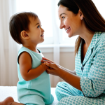 Gentle Skincare Routine**
A gentle mother in modest, comfortable home attire, lovingly applying a small amount of lotion to her happy toddler's arm. The toddler is fully clothed in soft, appropriate pajamas or a warm towel post-bath, ensuring no exposed skin. They are in a softly lit, cozy nursery with a clean and comforting atmosphere. The toddler looks up at the mother with a calm and trusting expression. perfect anatomy, correct proportions, natural pose, well-formed hands, proper finger count, natural body proportions, professional photography, soft focus, high quality, vibrant colors, safe for work, appropriate content, fully clothed, modest, family-friendly.

**