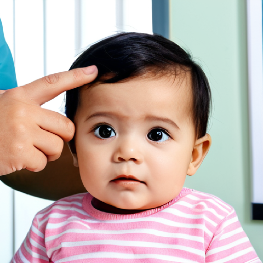 Baby Eye Checkup**

A baby having their eyes examined by a doctor in a brightly lit, family-friendly clinic. The baby is fully clothed in comfortable, age-appropriate attire. The doctor is professional and reassuring. Background includes eye charts and medical equipment. Safe for work, appropriate content, perfect anatomy, correct proportions, professional, well-formed hands, proper finger count, natural body proportions, modest.

**