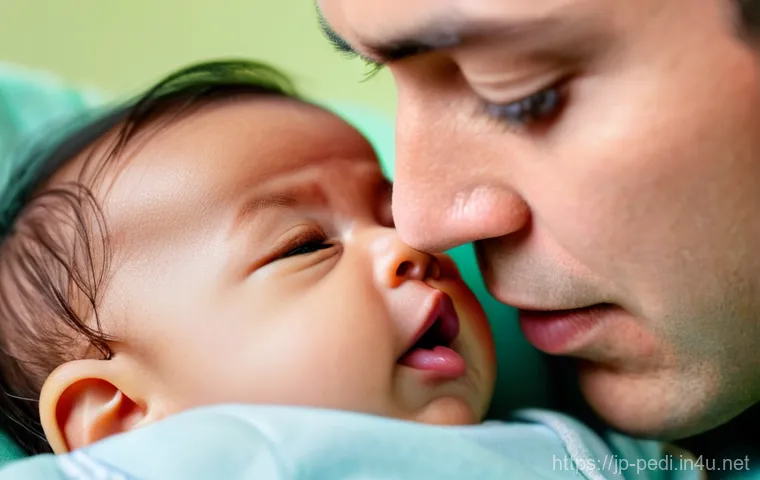 영유아 콧물 감기의 원인과 완화 방법 - **Prompt:** A loving parent (mother or father), with a gentle and caring expression, softly cradling...