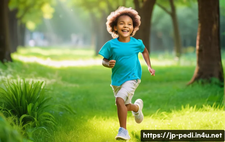 아이들의 면역력 강화를 위한 식단 - **Prompt: A vibrant and healthy child, approximately 7-8 years old, energetically playing outdoors i...