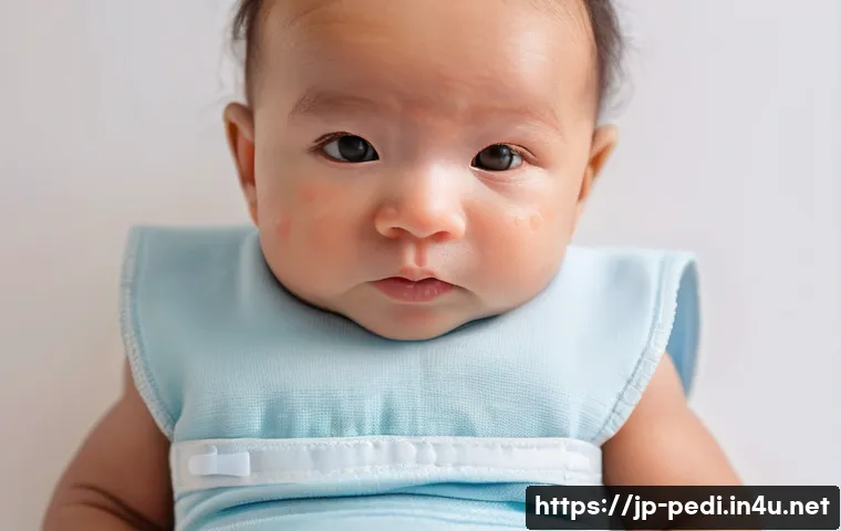 영유아 발진의 원인과 병원 진단 방법 - A detailed, close-up image of a baby wearing a diaper, showing flat, red rash spots (erythema) evenl...