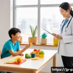소아청소년 비만 관리 클리닉 추천 - A warm, bright pediatric obesity clinic interior scene featuring a diverse team of professionals&mdash;doc...