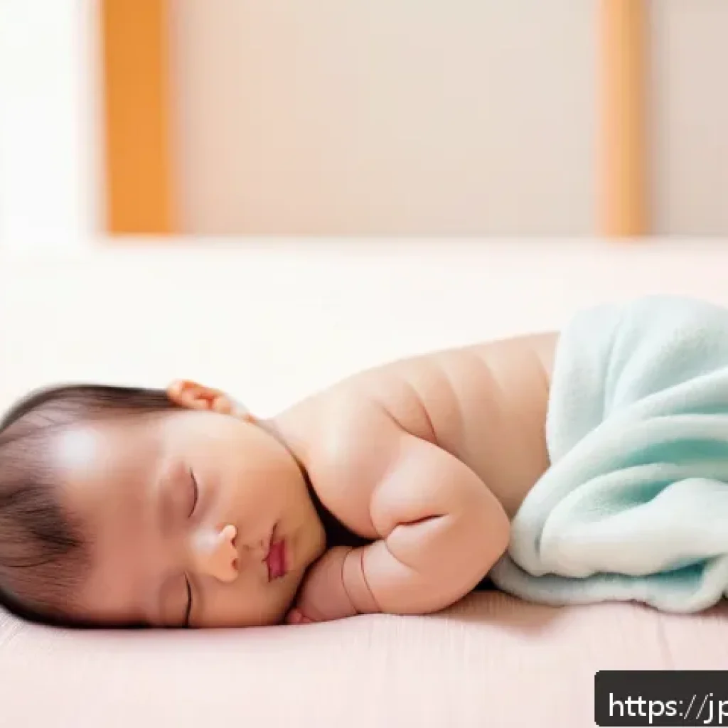 영유아 소화불량과 위장약 복용 기준 - A gentle and soothing scene of a baby wearing a soft diaper, lying comfortably on a pastel-colored b...