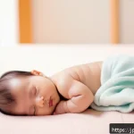 영유아 소화불량과 위장약 복용 기준 - A gentle and soothing scene of a baby wearing a soft diaper, lying comfortably on a pastel-colored b...