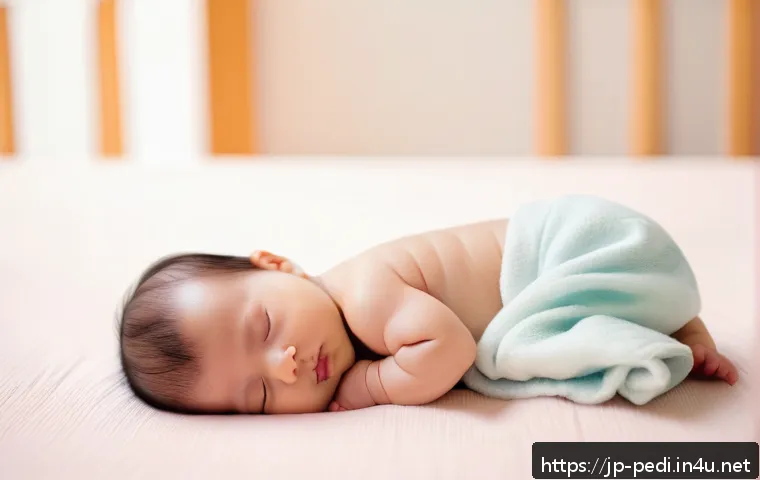 영유아 소화불량과 위장약 복용 기준 - A gentle and soothing scene of a baby wearing a soft diaper, lying comfortably on a pastel-colored b...