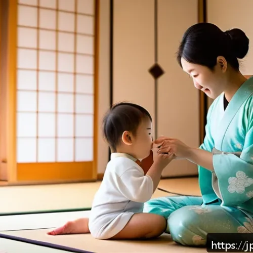 소아기관지염과 폐렴 차이점 - A caring Japanese mother gently checking her young child's breathing in a cozy, softly lit modern Ja...