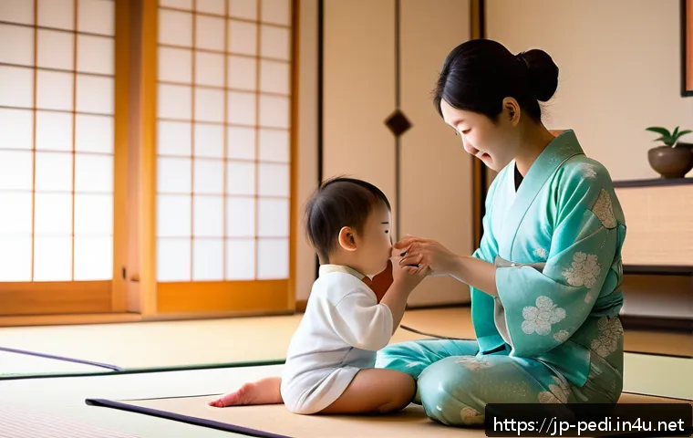 소아기관지염과 폐렴 차이점 - A caring Japanese mother gently checking her young child's breathing in a cozy, softly lit modern Ja...